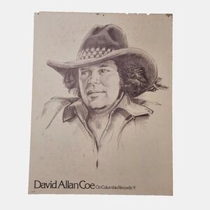 David Allan Coe / Willie Nelson VTG 1976 Boegel Sketch Art Promo Poster 17x22